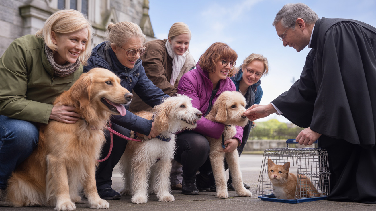 Pets with their owners gathered at Church of the Holy Innocents for the Blessing of the Animals ceremony
