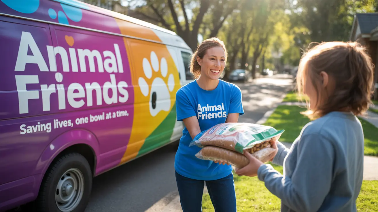 Volunteers distributing pet food at a community pet food pantry event