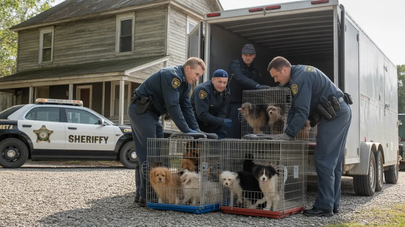 Rescued animals in temporary shelter during Adams County hoarding rescue operation