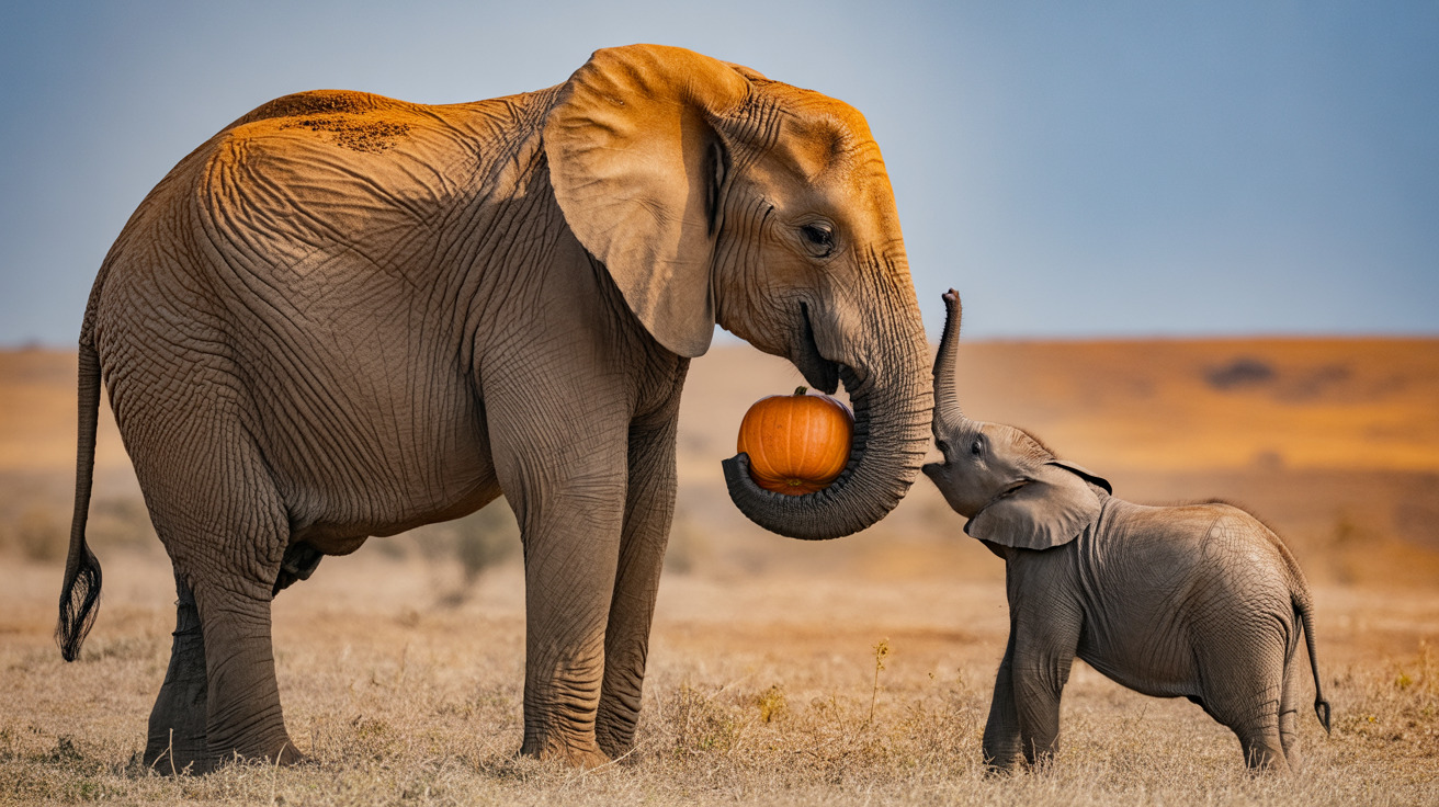 Asian elephant at Oregon Zoo smashing a giant pumpkin during annual enrichment event