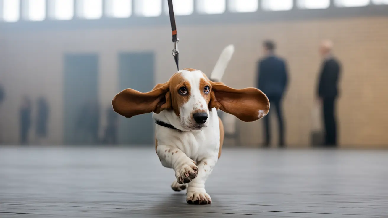 Concerned pet owner and dog inside an animal shelter
