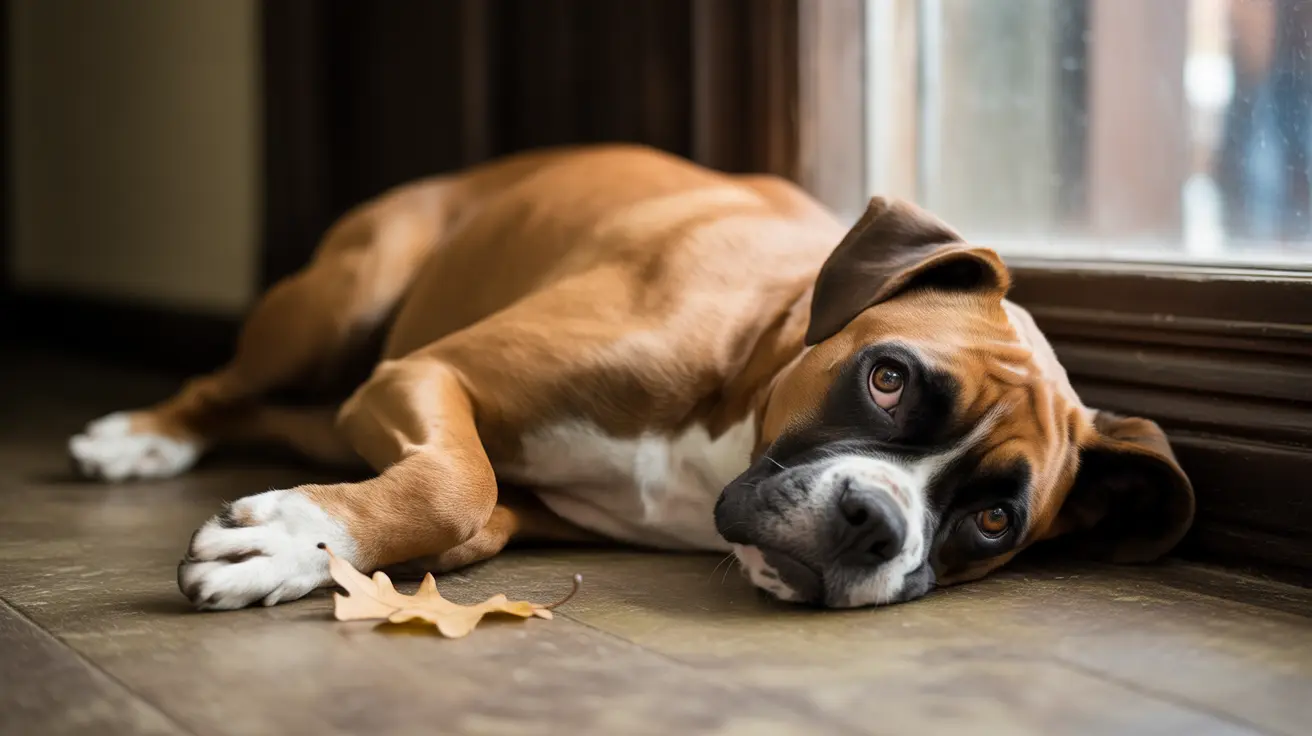 Beagle lying on its side on a wooden floor near a sunlit window
