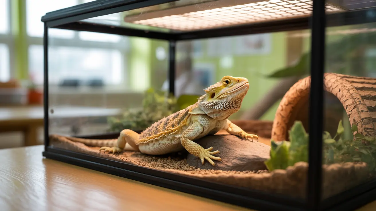 Classroom with bearded dragon and hermit crab habitats for educational use
