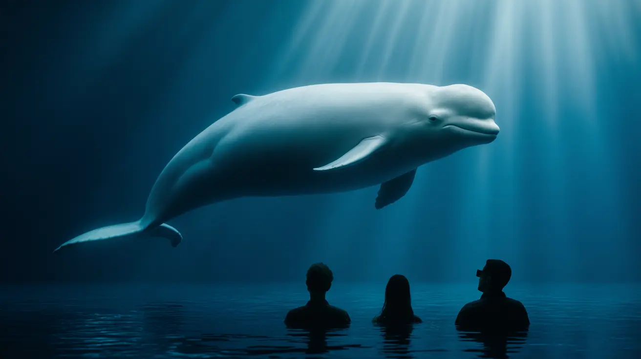 Beluga whale swimming in a marine park tank