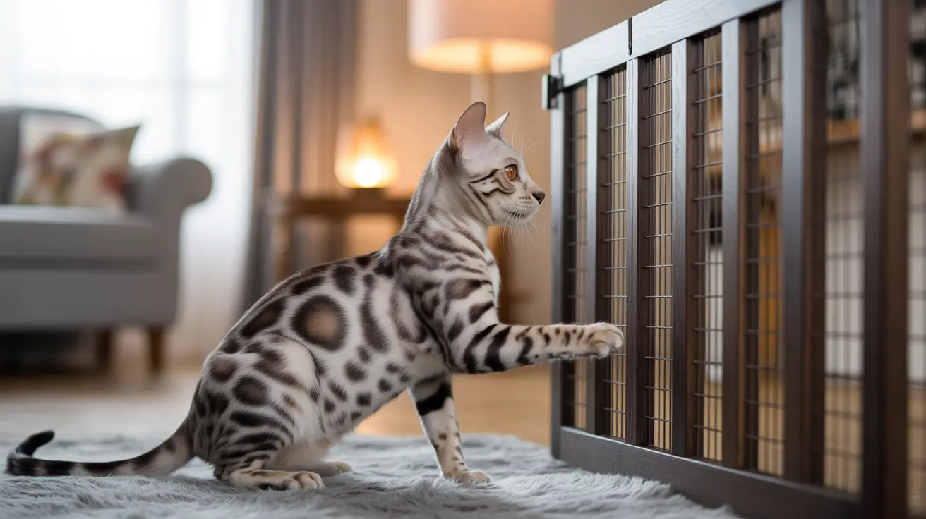 A Bengal cat with silver and black marbled coat reaching towards a home radiator
