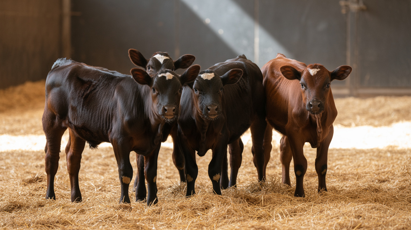 Four healthy newborn calves born to a single mother cow on a Minnesota farm