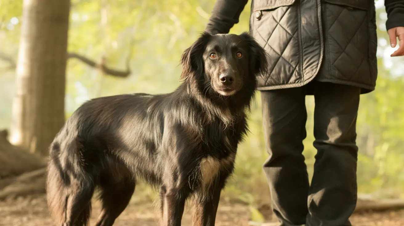 A pet owner comforting a dog indoors during fireworks