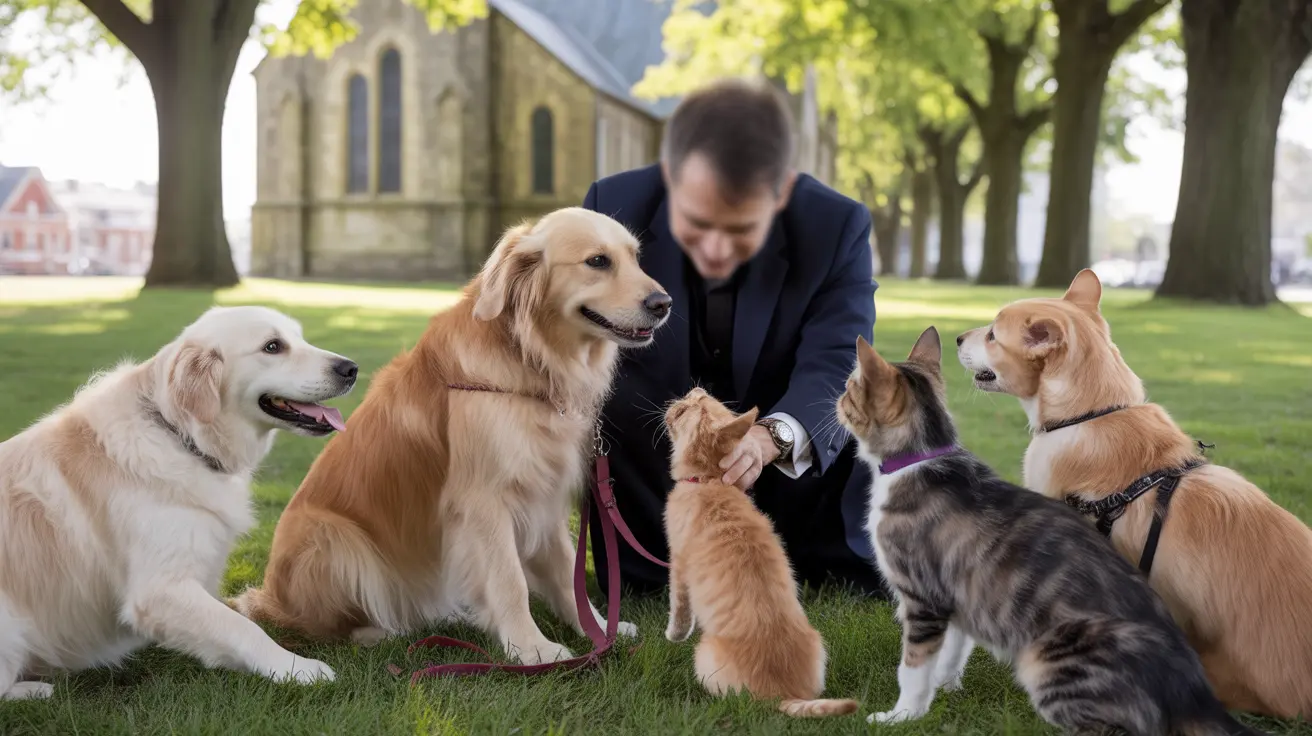 Pets and their families gathered on church lawn receiving blessings during Salem's annual Blessing of the Animals event
