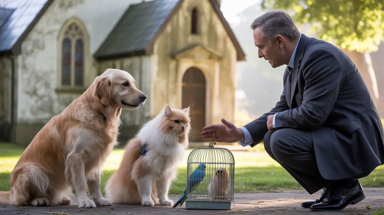 Community members with their pets gathered outdoors for a Blessing of the Animals ceremony