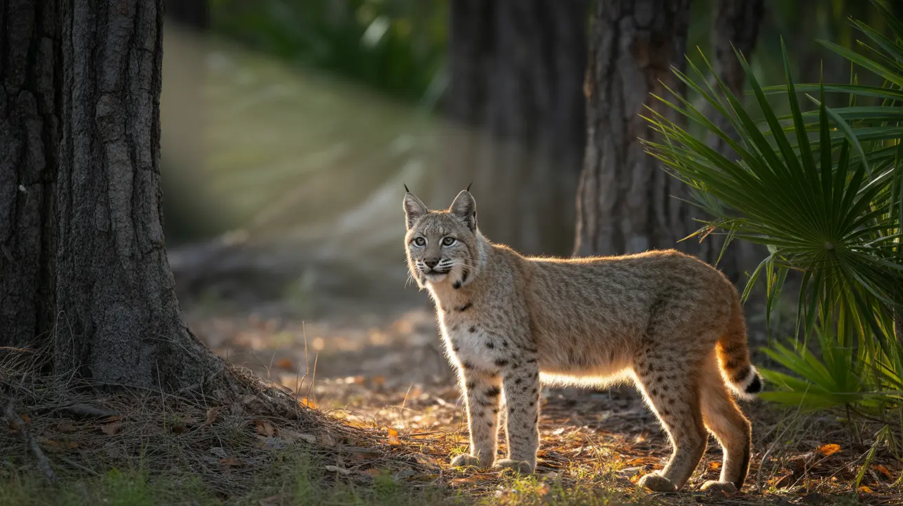 Bobcat in natural habitat with alert expression under sunlight