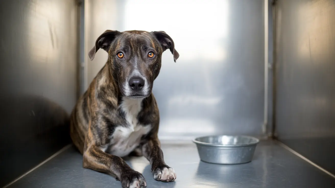 Two malnourished dogs inside an animal shelter kennel