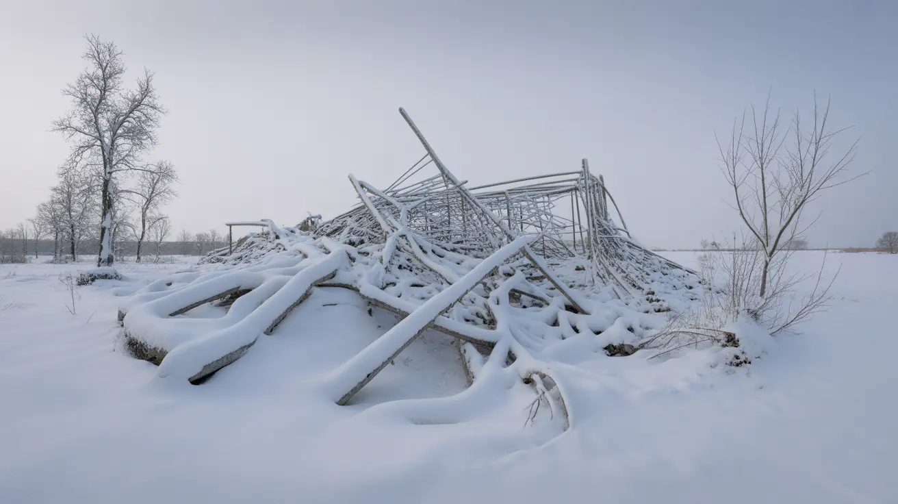 Damaged animal enclosures at Brockswood Animal Sanctuary after heavy snowfall from Storm Goretti