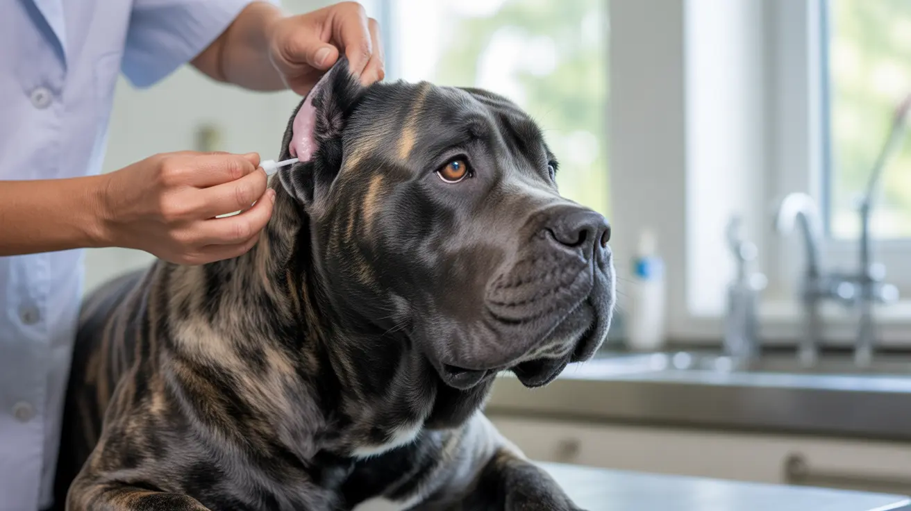 Un Cane Corso recevant des soins médicaux dans une clinique vétérinaire