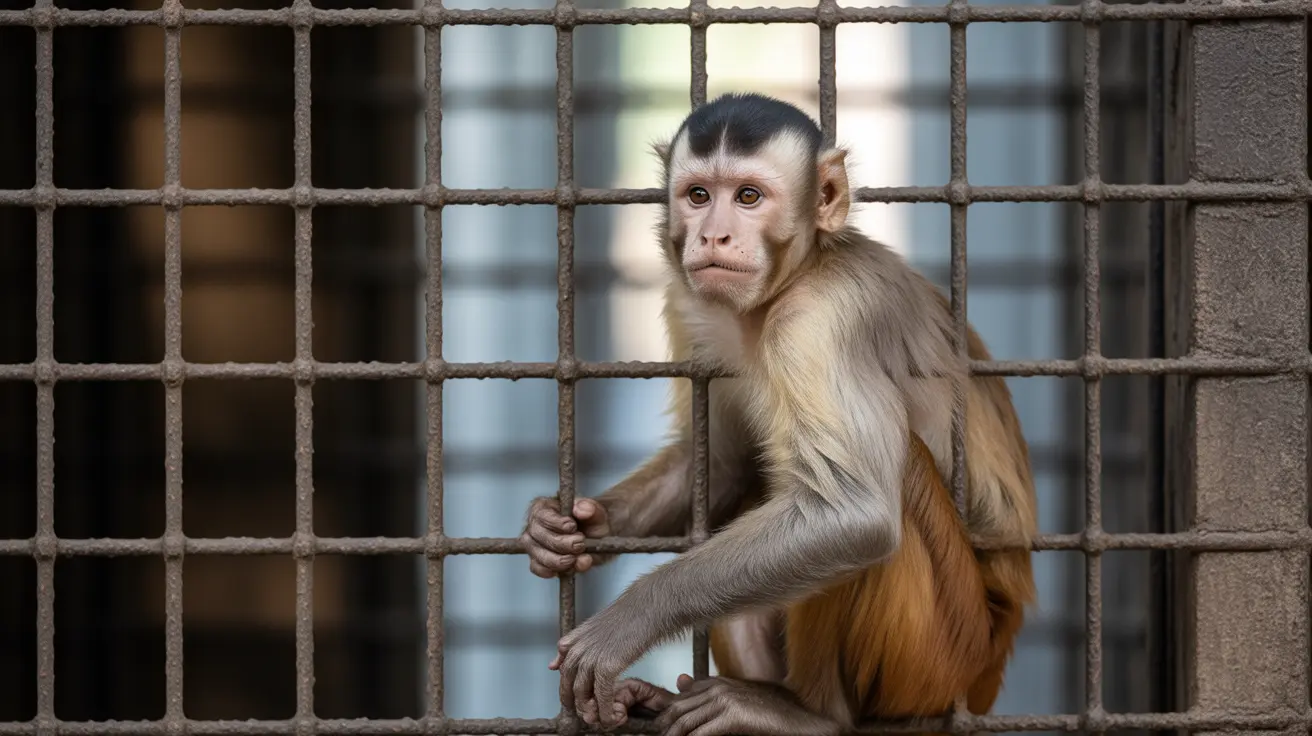 Capuchin monkey in captivity at a pet store enclosure