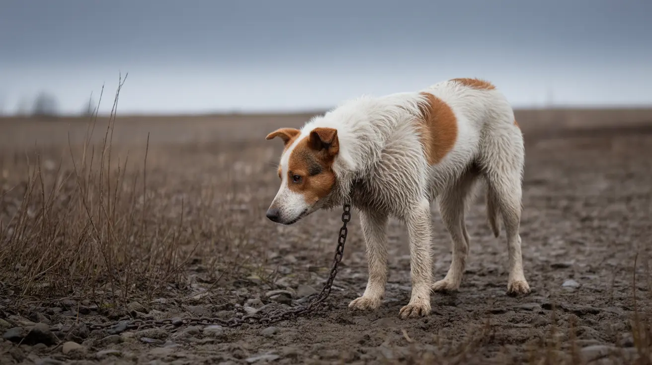 Dog wearing a winter coat outside in cold weather