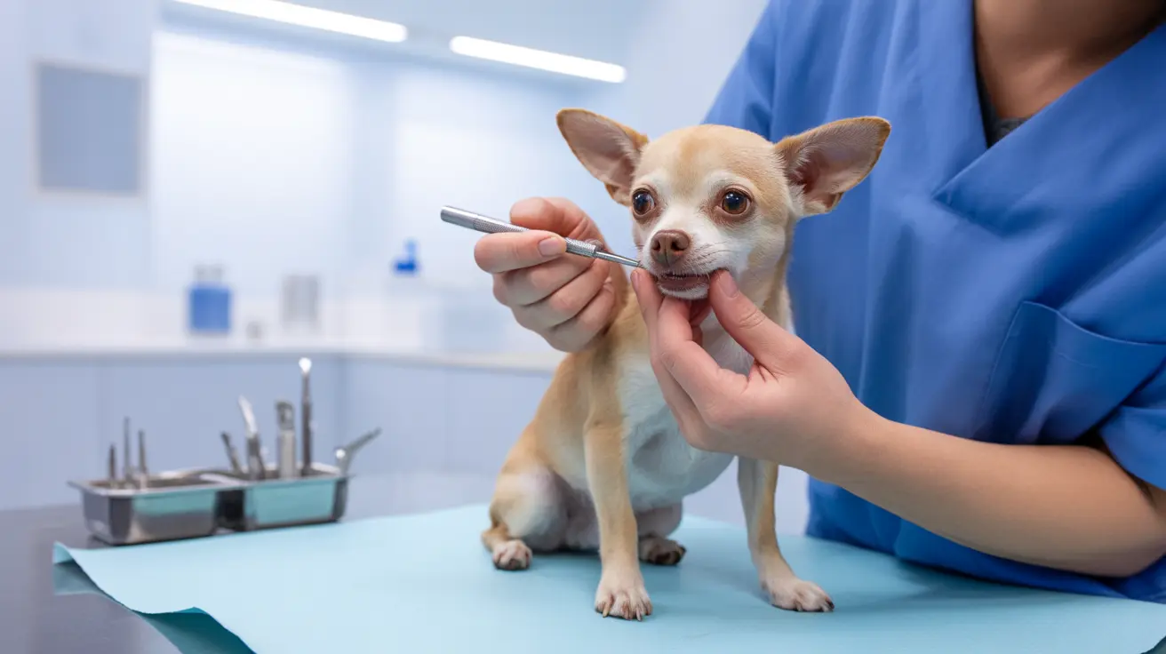 Chihuahua undergoing veterinary dental examination