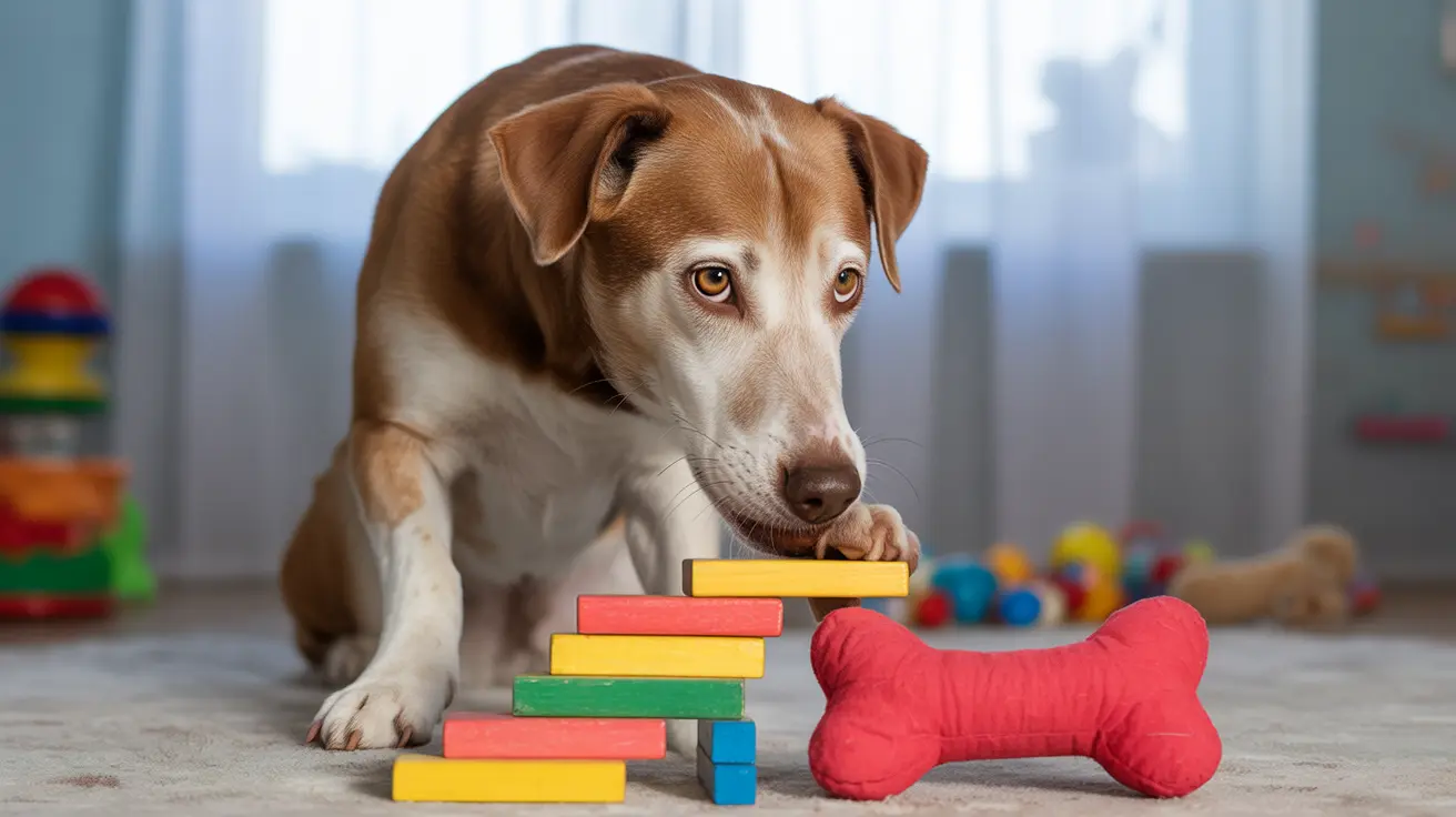 A clever dog stacking blocks to escape an enclosure