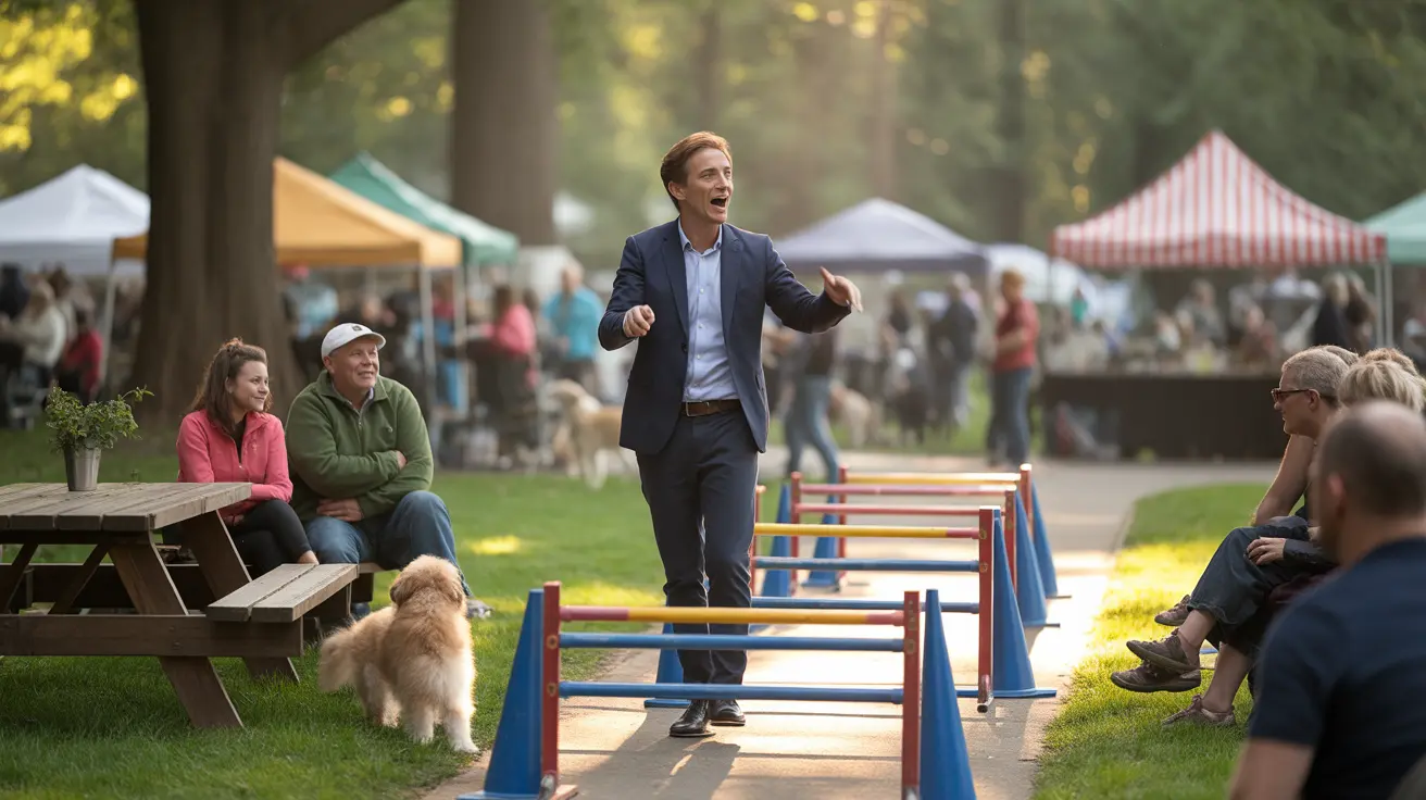 Community members with dogs gathered at Old Grove Park for animal shelter fundraiser