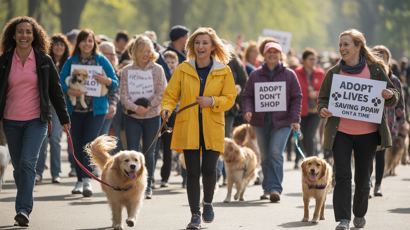 Community event with people walking dogs and adoptable pets at the Arizona Animal Welfare League’s Walk to Save Animals