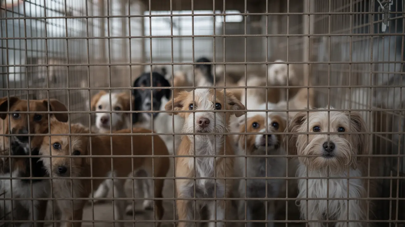 Several rescued dogs from an animal hoarding case receiving care at a shelter