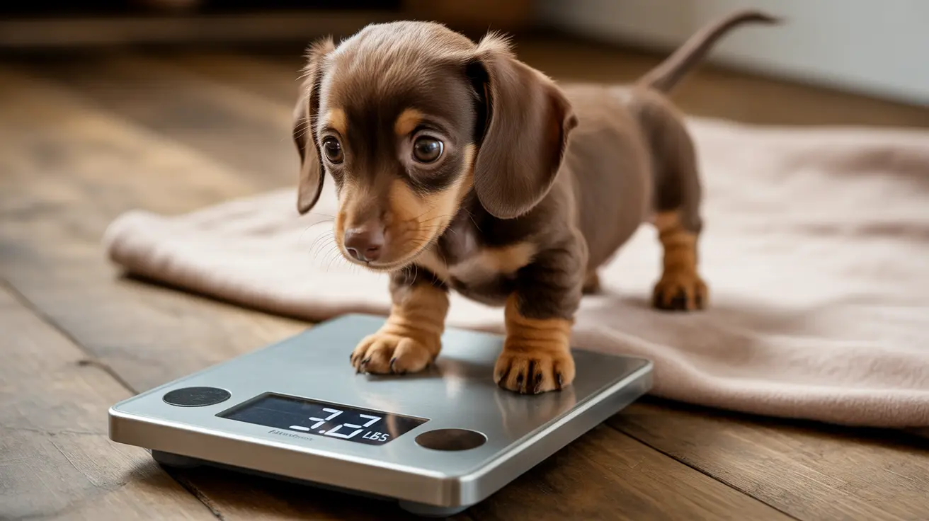 Un adorable chiot Teckel debout sur une balance numérique