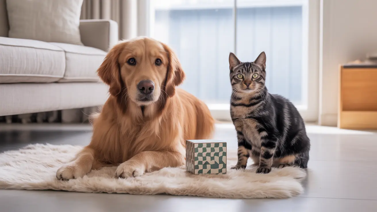 Illustration showing animals including a dog, cat, and wildlife interacting with visual illusions