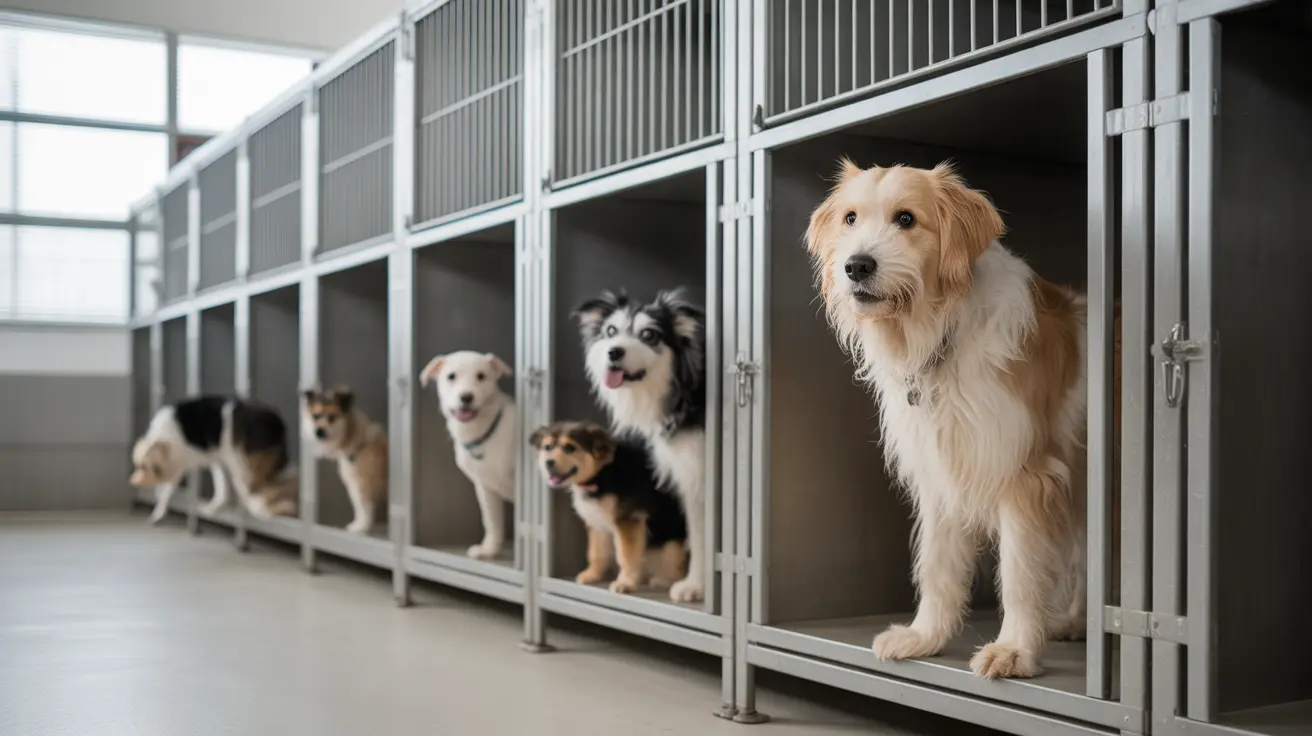 Dogs waiting in an overcrowded shelter kennel at Oakland Animal Services