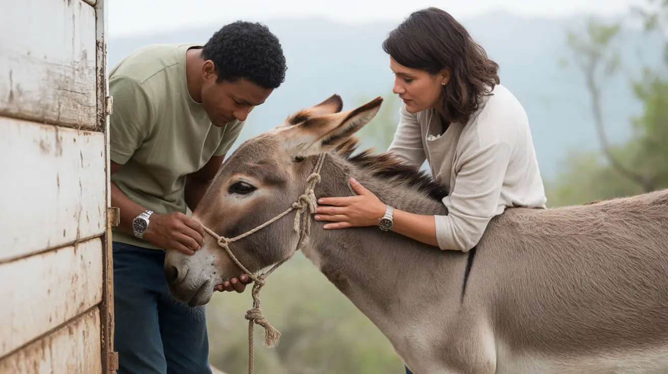 Gentle rescued donkeys in a peaceful Oregon sanctuary setting