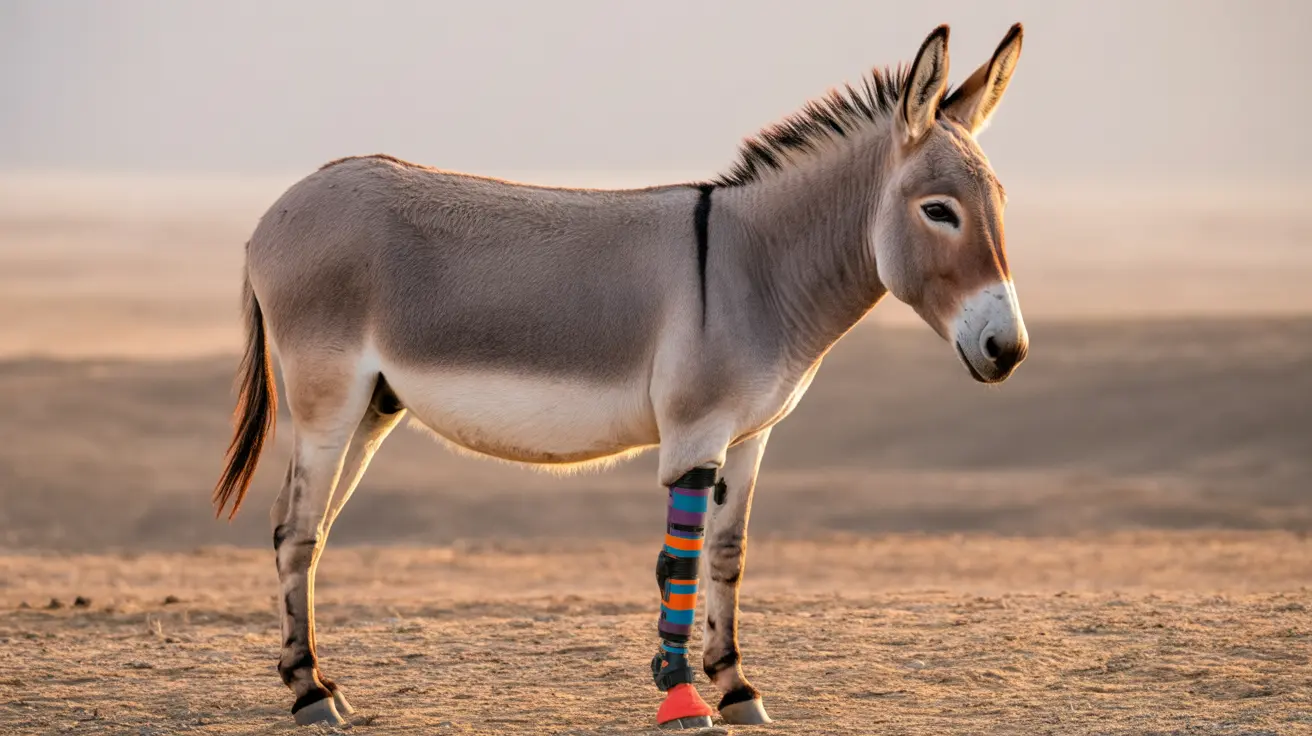 Engineer fitting a custom prosthetic limb on an animal