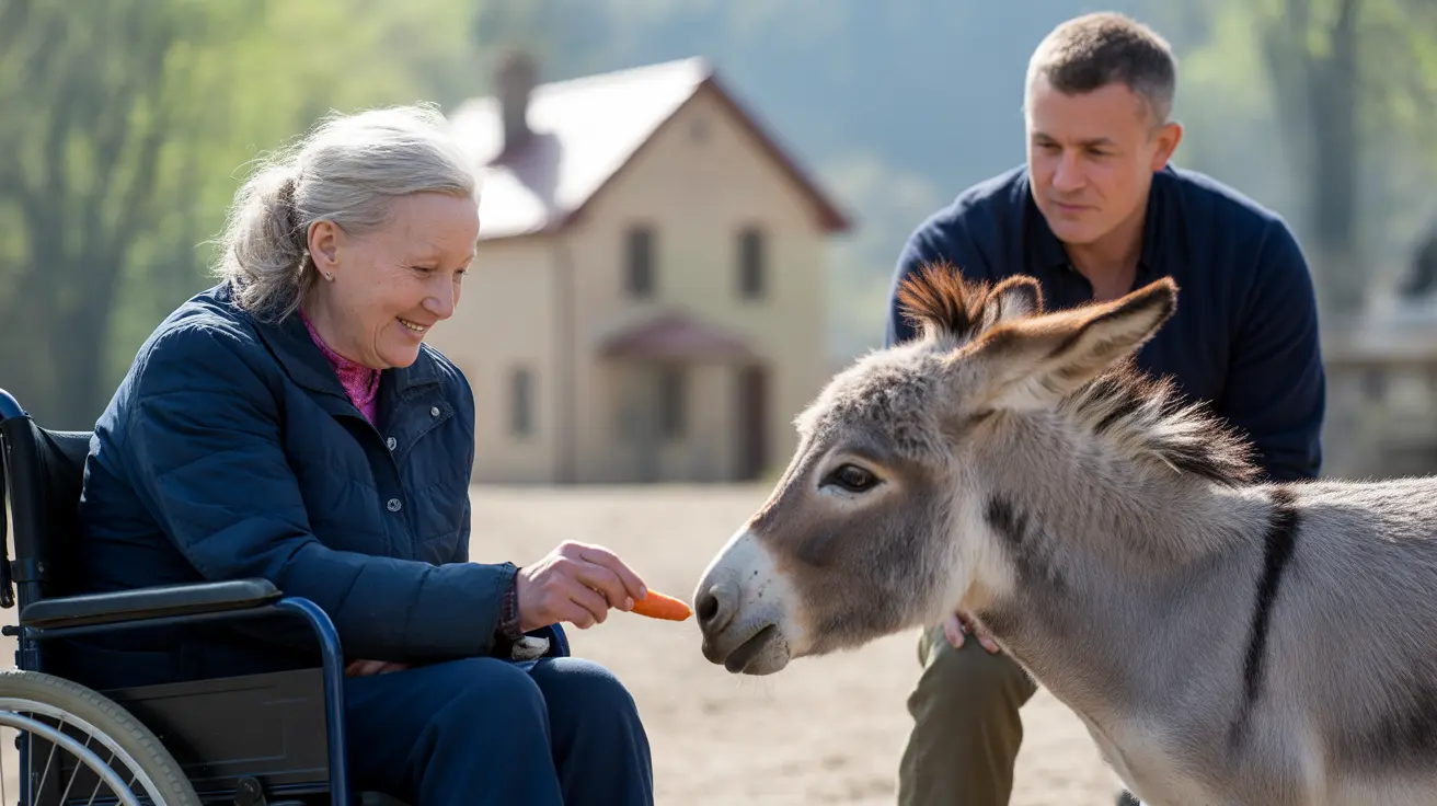 A therapy dog interacting joyfully with a child and a senior in a therapeutic setting