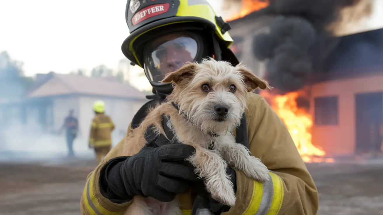 Firefighters rescuing pets from a residential fire emergency
