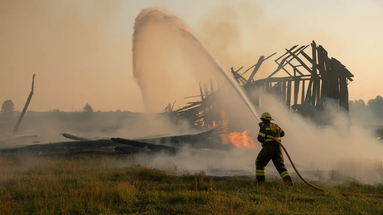 Farm barn with livestock and fire safety equipment