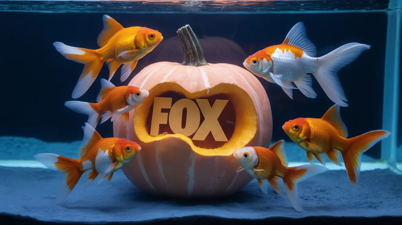 Festively decorated aquarium hallway with Halloween themed marine exhibits and underwater decorations