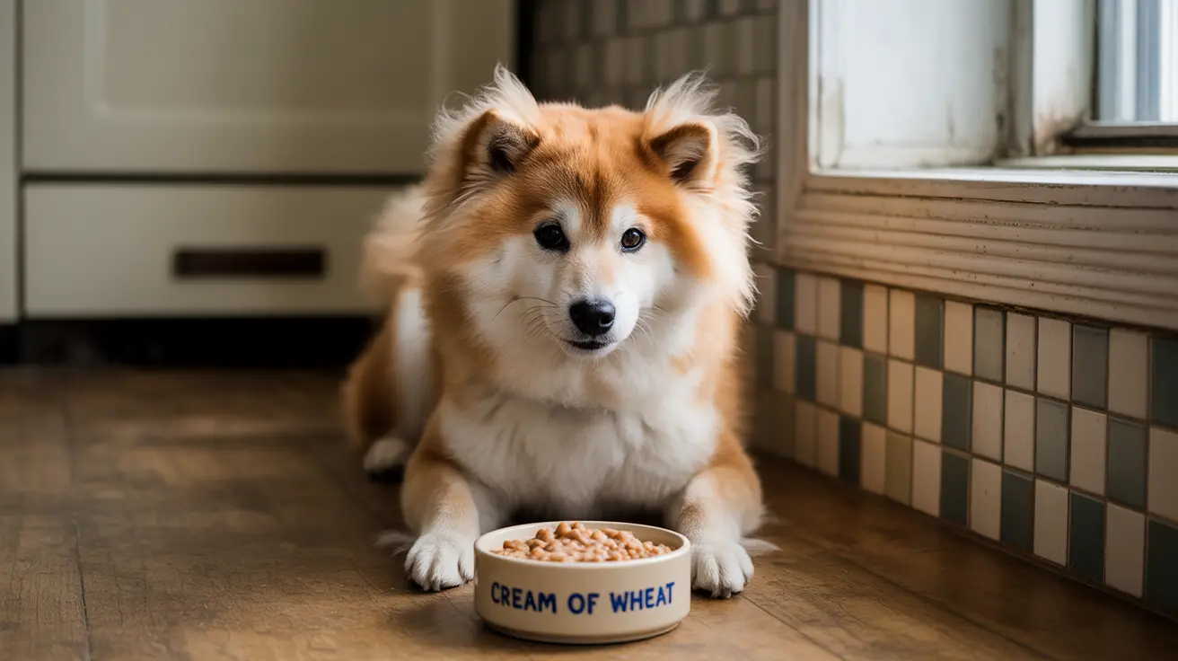 A fluffy Sheltie dog sitting attentively in front of a food bowl in a kitchen setting
