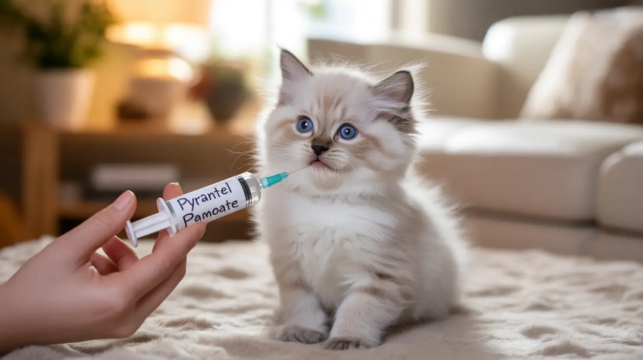 A fluffy white kitten being administered medication via syringe