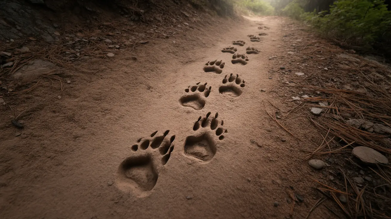 Close-up of bear, mountain lion, and wolf tracks on a forest trail in Idaho wilderness