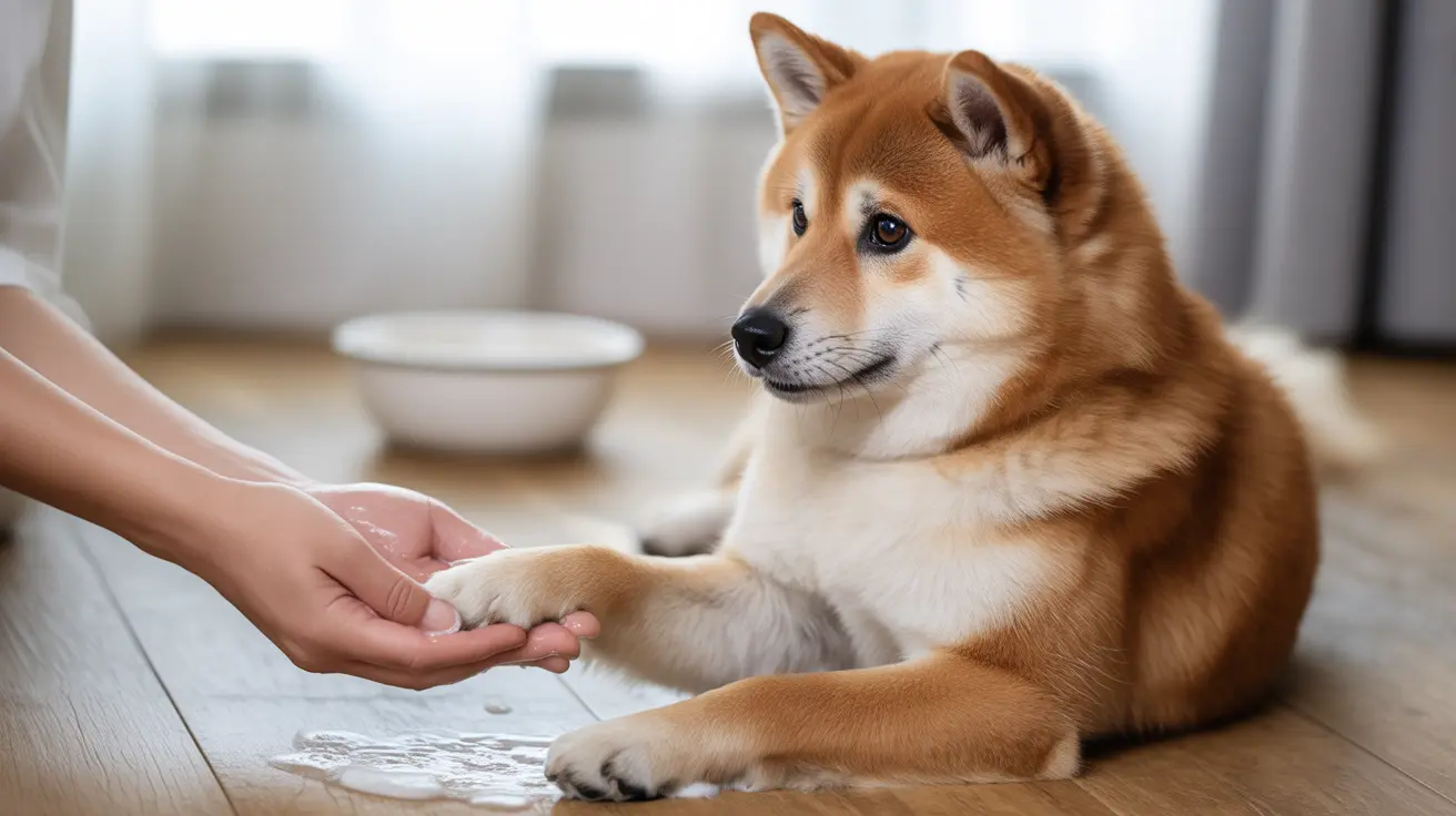A warm and gentle interaction between a Shiba Inu and a human hand, with the dog offering its paw.