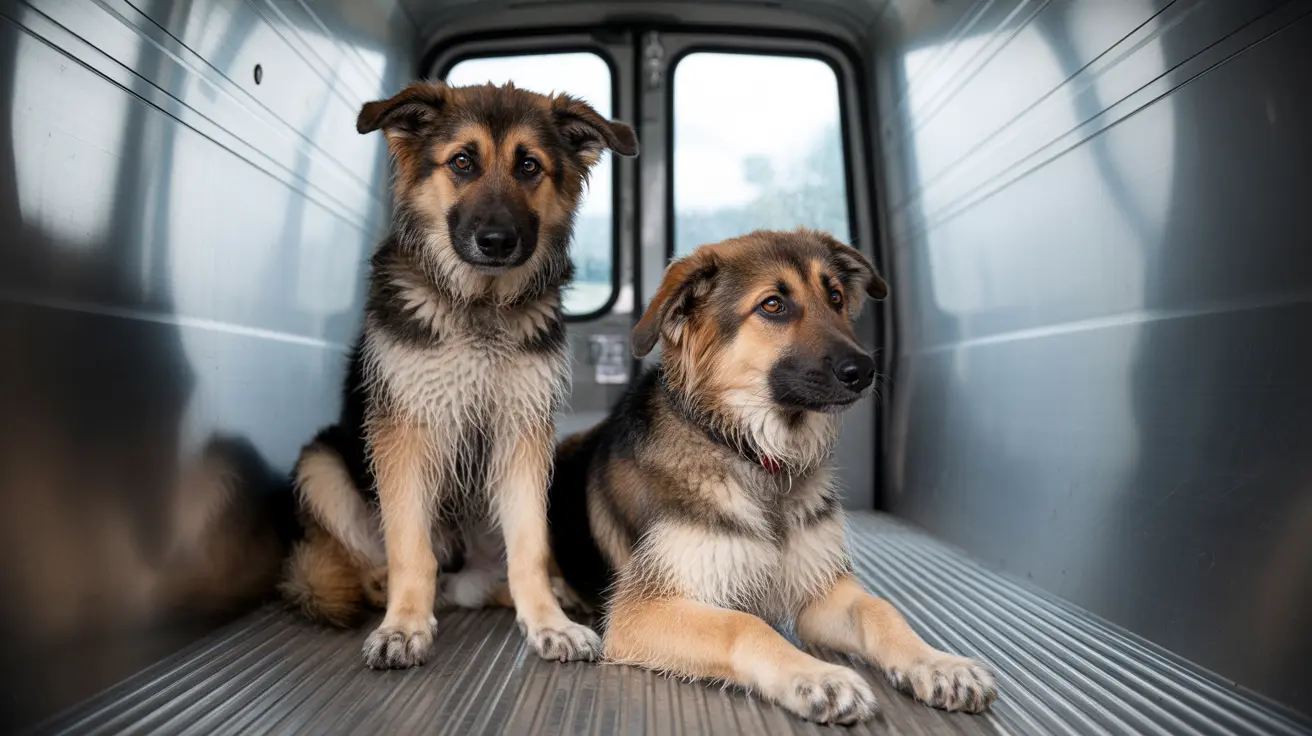 A German Shepherd dog standing alert with erect ears and wolf-like features