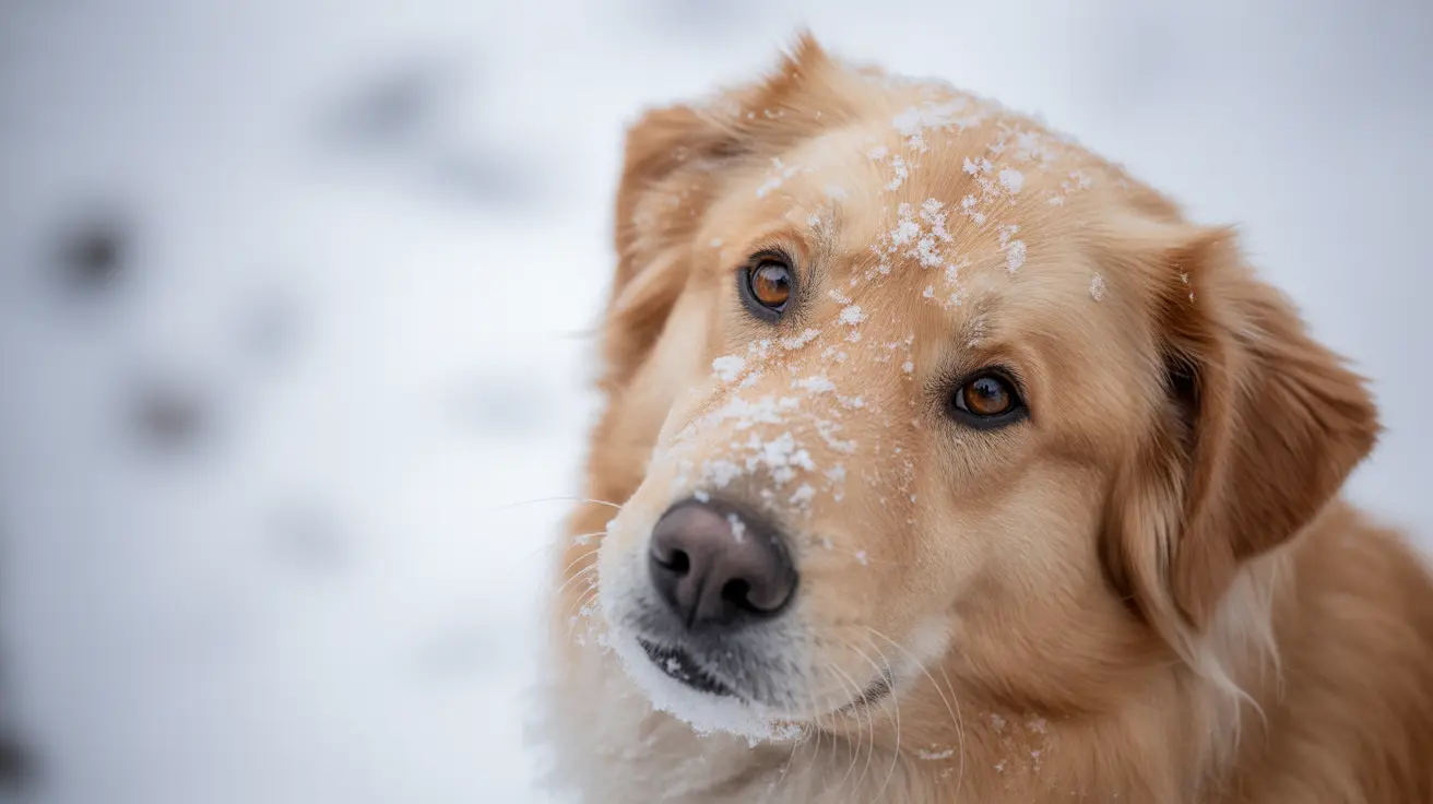 Dog wearing a winter coat outside in cold snowy weather