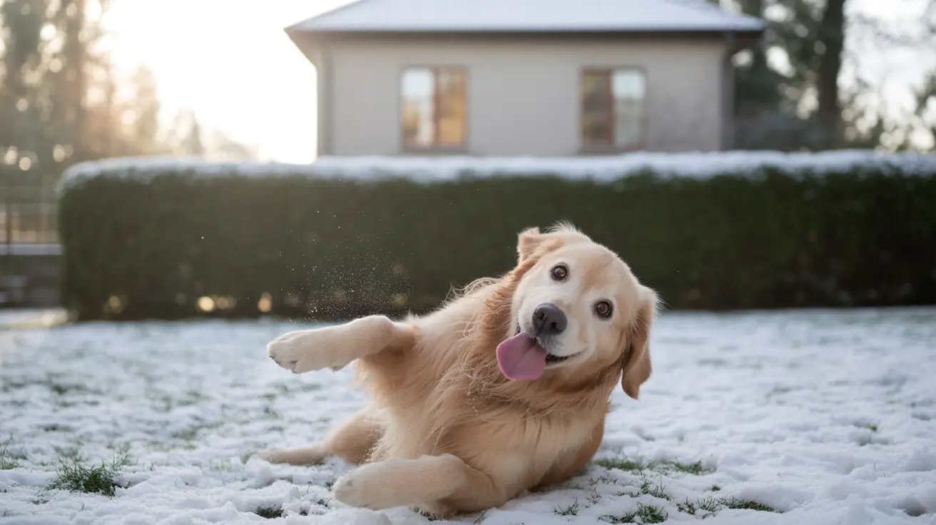 Dog playing excitedly in rare snow covering the ground in Dothan Alabama