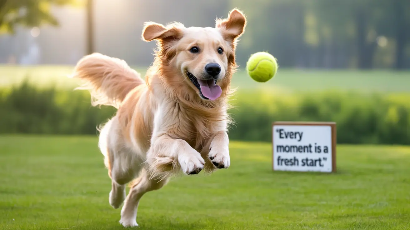 A joyful Golden Retriever mid-leap while playing fetch with a tennis ball in a sunlit grassy field