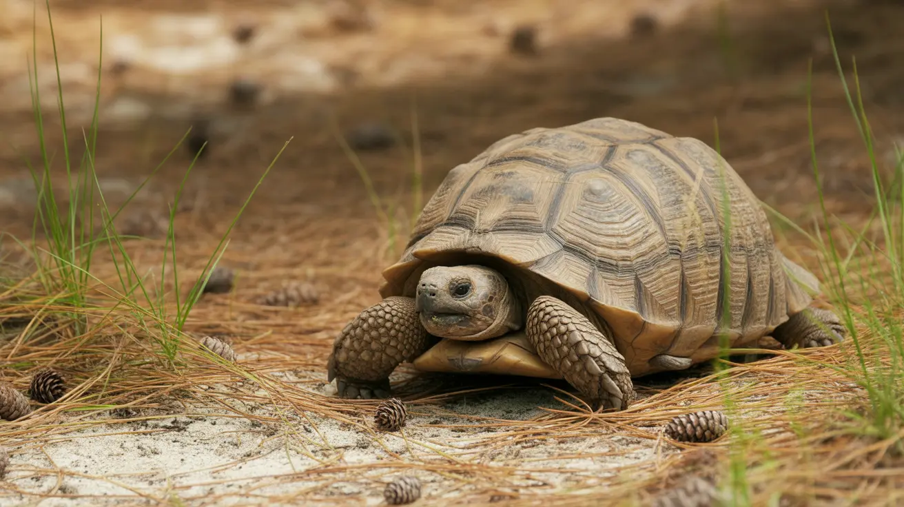 Gopher tortoise moving across sandy Florida habitat