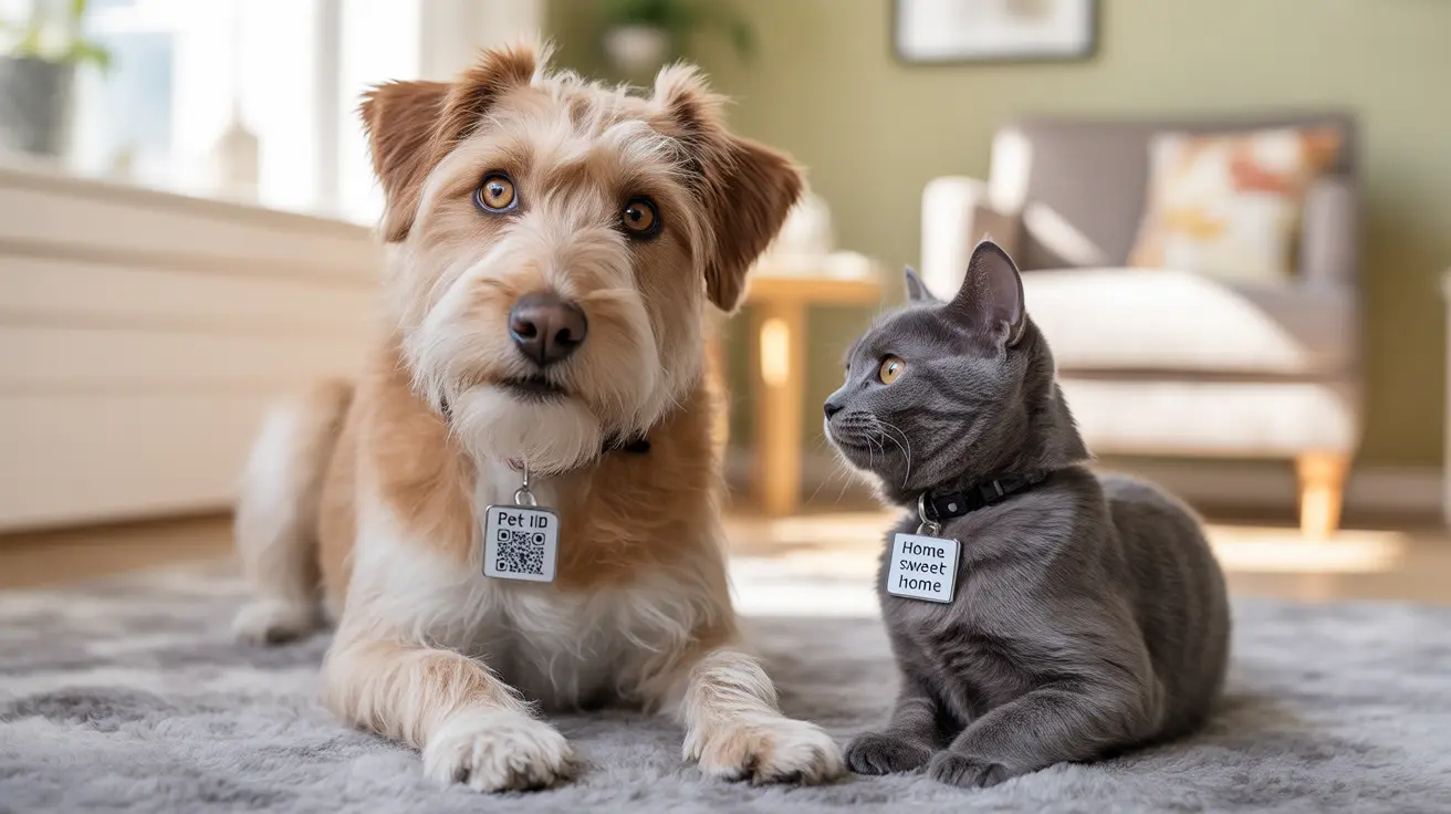 Digital pet tag with QR code used for identification and recovery of lost pets
