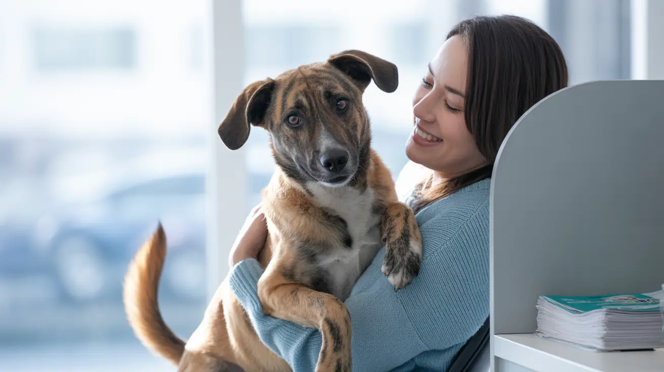 A volunteer caring for a foster dog inside a cozy home environment