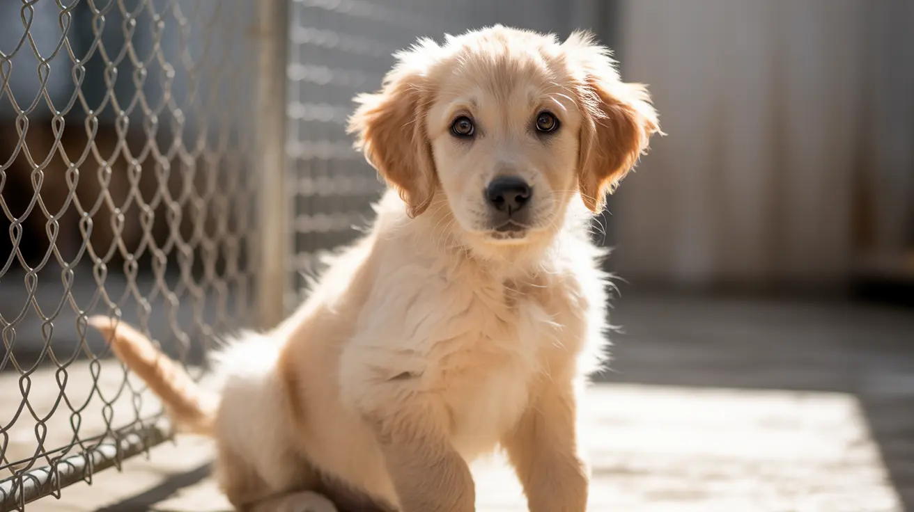 Riverside animal shelter with pets waiting for adoption and volunteers assisting