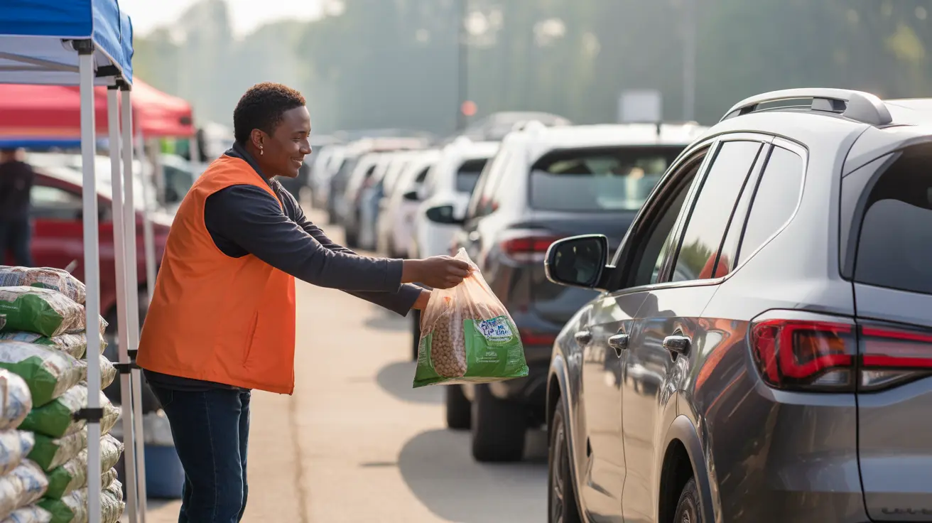 Volunteers distributing free pet food at a Huntsville drive-thru event