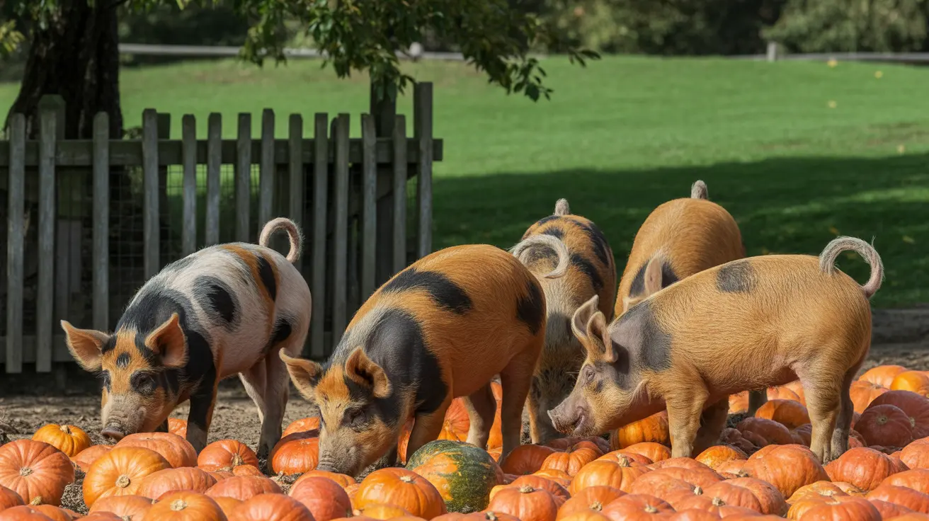 Amur tiger and Kunekune pigs interacting with pumpkins during enrichment activities at Milwaukee County Zoo