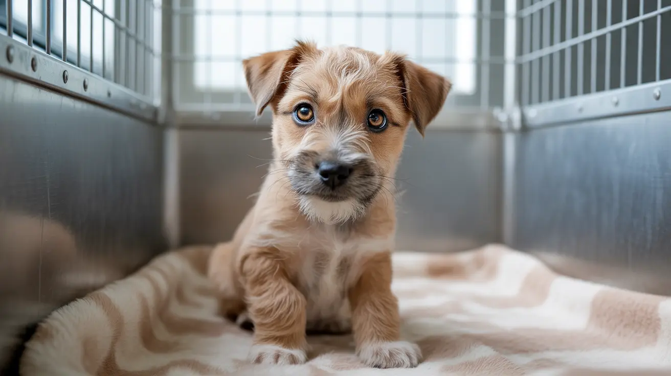 Concerned pet owner surrendering a sick puppy at a veterinary clinic