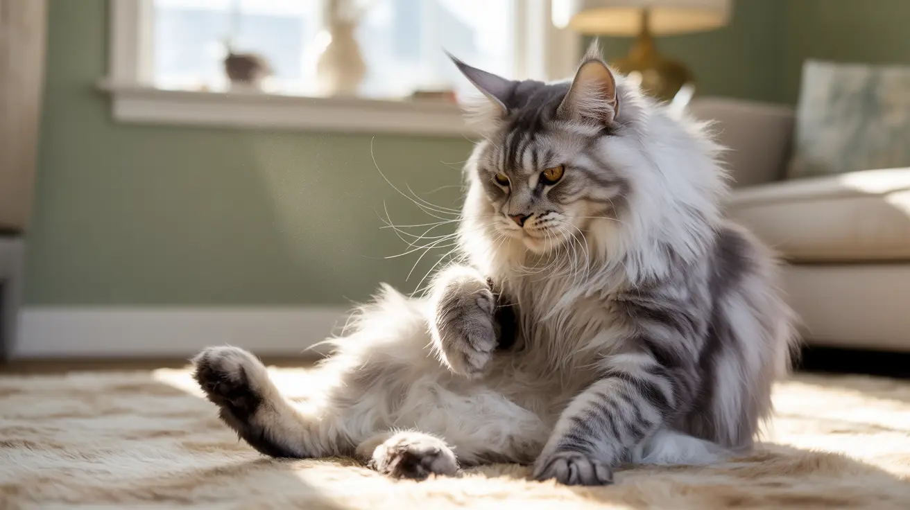 A majestic Maine Coon cat lounging elegantly in a sunlit room