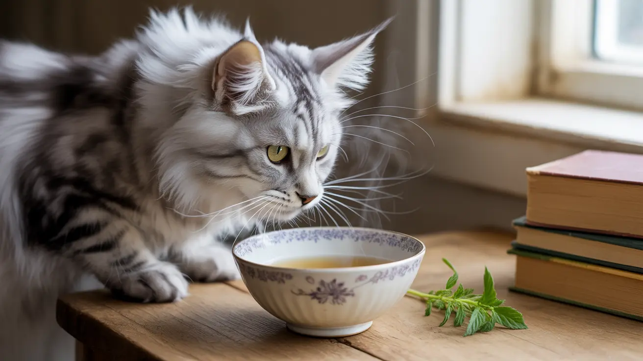 Fluffy silver and white Maine Coon cat sitting near a decorative bowl and books by a window